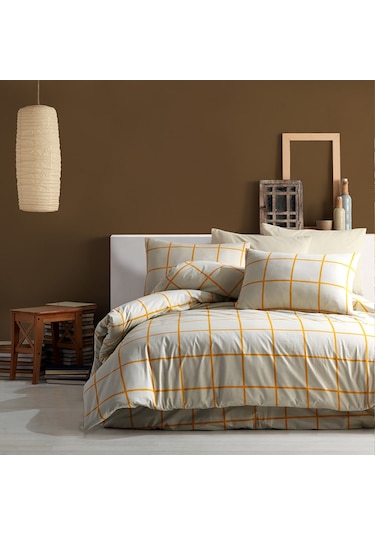 Coté Blanc Karo Sarı %100 Pamuk Çift Kişilik Nevresim Takımı Sarı