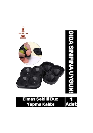 Özel Tasarım 4 Gözlü Kırılmaz Esnek Silikon Kokteyl Viski Elmas Şekilli Buz Yapma Kalıbı 1 Adet Çok Renkli