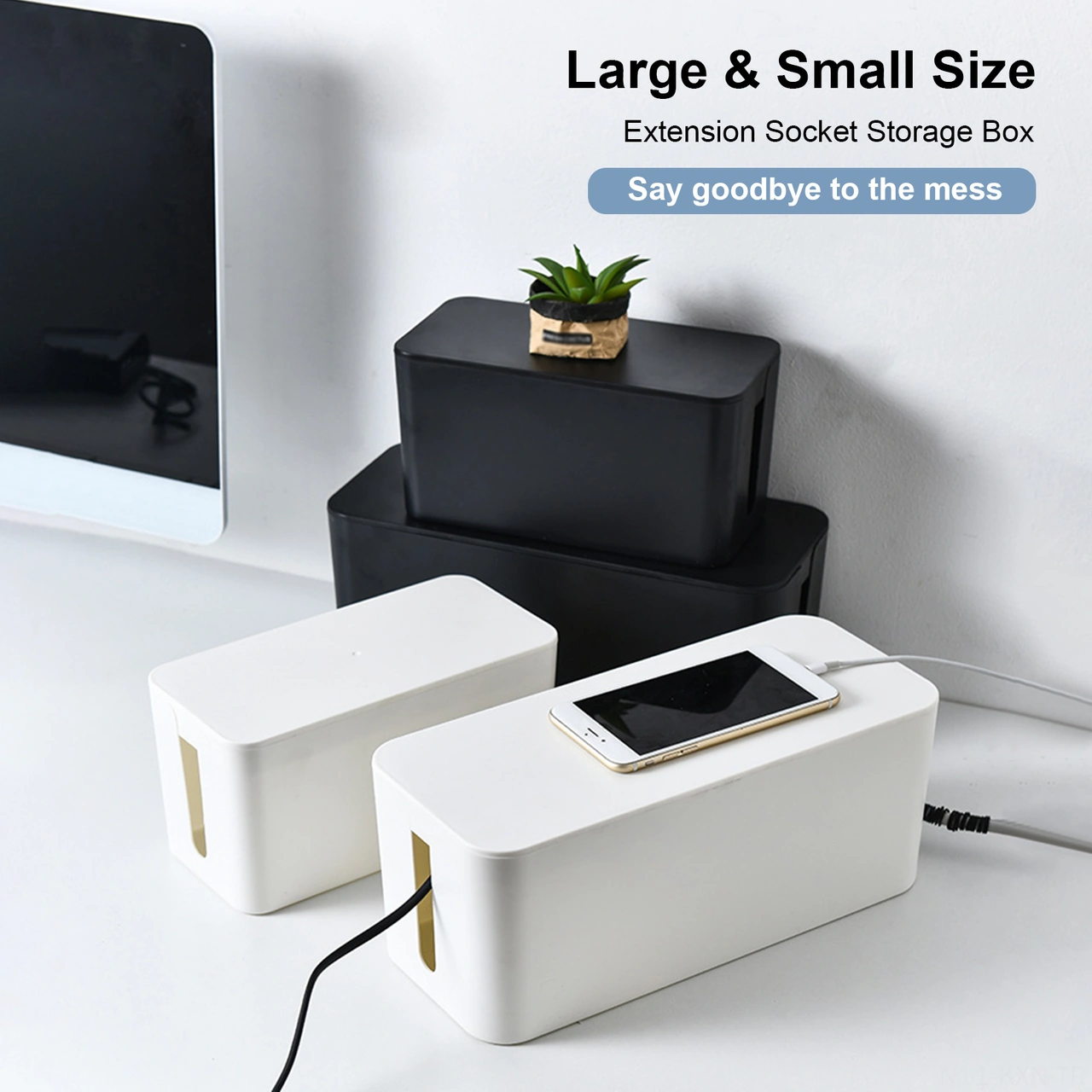 Kosona Küçük Siyah Plastik Masa Üstü Kabloları Toplama Kutusu - Elektrik Prizi Ve Bilgisayar Kabloları Düzenleyici