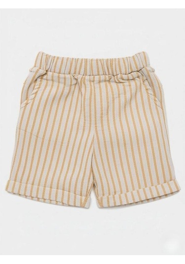 Erkek Bebek Çizgili Dokuma Şort-15855 Sarı