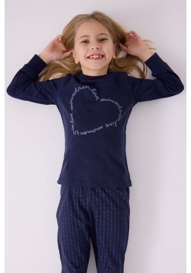 Kız Çocuk Lacivert Uzun Kol Pijama Takım Lacivert
