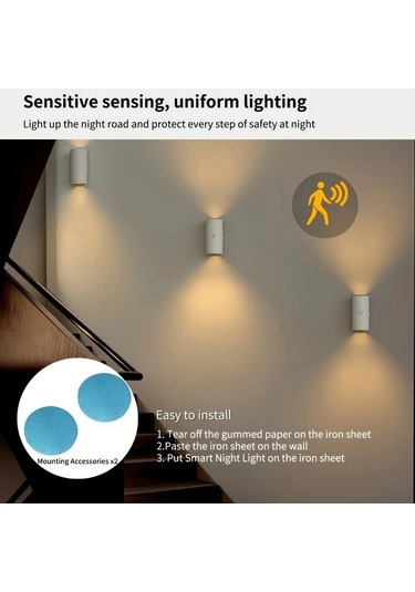 Fastbuy 4 Adet Hareket Sensörlü Led Gece Lambası, 3 Modlu, Manyetik Montajlı Merdiven Duvar Lambası