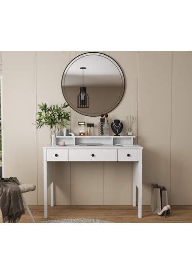 Lumera Modern Makyaj Masası 2 Dolap 4 Çekmeceli Mdf Profil Ayaklı 132 Cm Beyaz