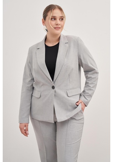 Astarlı Tek Düğmeli Blazer-1777-gri Gri