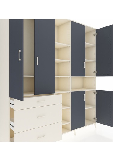 Hyperion Dolap 13 Raflı 3 Çekmeceli 6 Kapaklı 220x44x243 Aytaşı-antrasit/aytaşı Antrasıt/aytası