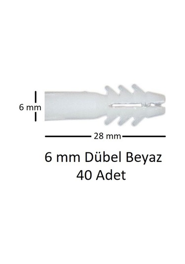 Dübel, 6 Mm Beyaz Dübel, 40 Adet