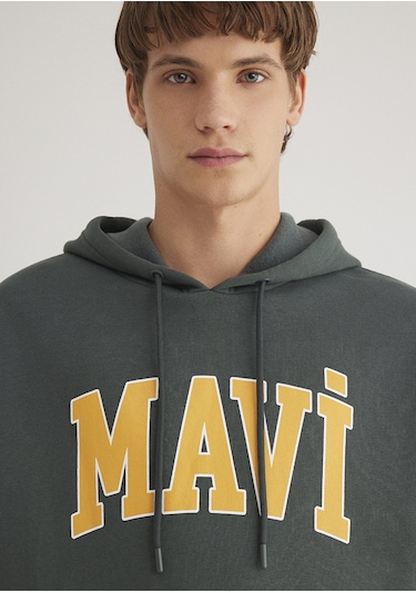 Mavi - Mavi Logo Baskılı Kapüşonlu Yeşil Sweatshirt 067149-71598 Yeşil
