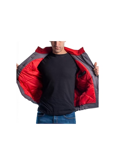 Şensel, Kapitoneli Mont, Gri-Kırmızı -91E2286- Iş Montu