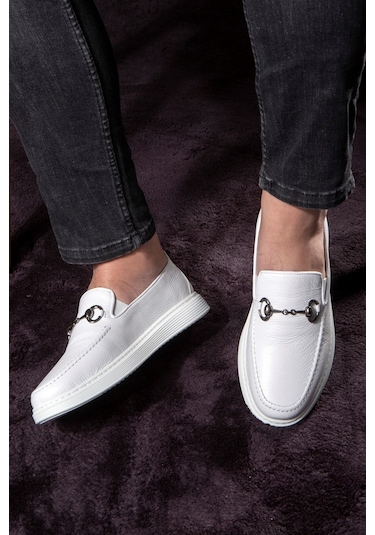 Ducavelli Anchor Hakiki Deri Erkek Günlük Ayakkabı, Loafer Ayakkabı, Hafif Ayakkabı, Yazlık Ayakkabı, Hafif Ayakkabı Beyaz