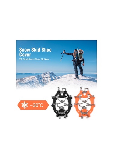 Wezone Paslanmaz Çelik 24 Dişli Buz Tırnağı - Kar Buz Kaydırmaz Ayakkabı Aksesuarı Portakal