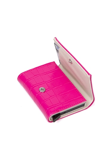 Tuldar Kadın Rfıd Otomatik Çekim Koruyucu Mekanizmalı Kağıt Para Bölmeli Hediyelik Kartlık Cüzdan Tul602 - Pembe
