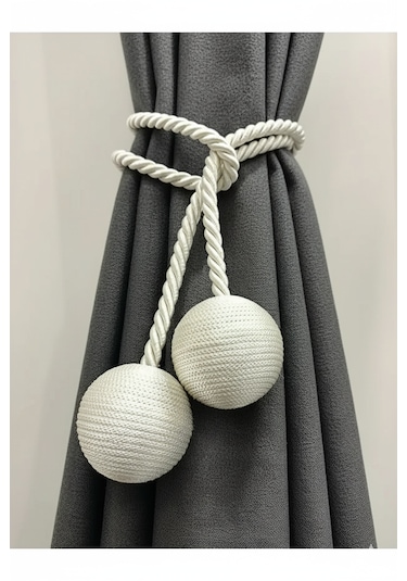 İki Toplu Yan Bağlama Fon Perde Toplama Aparatı Krem