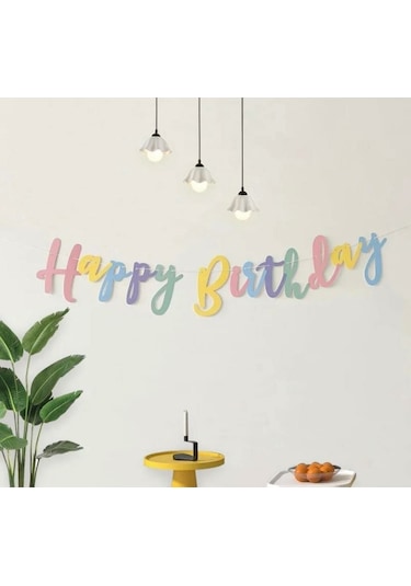 Happy Birthday Kaligrafi Banner Makaron 110x20 Cm