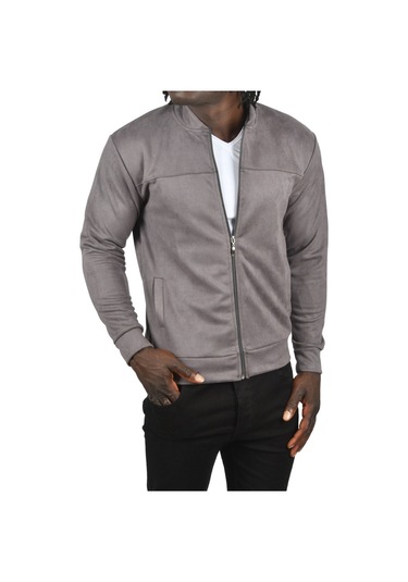 Deepsea Erkek Gri Dar Kesim Likralı Fermuarlı Süet Kumaş Ceket İnce Mont 2504334 False Gri