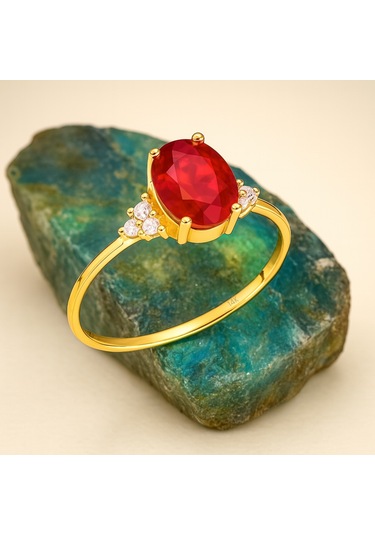 14 Ayar Altın Yakut Taşlı Nişan Yüzüğü