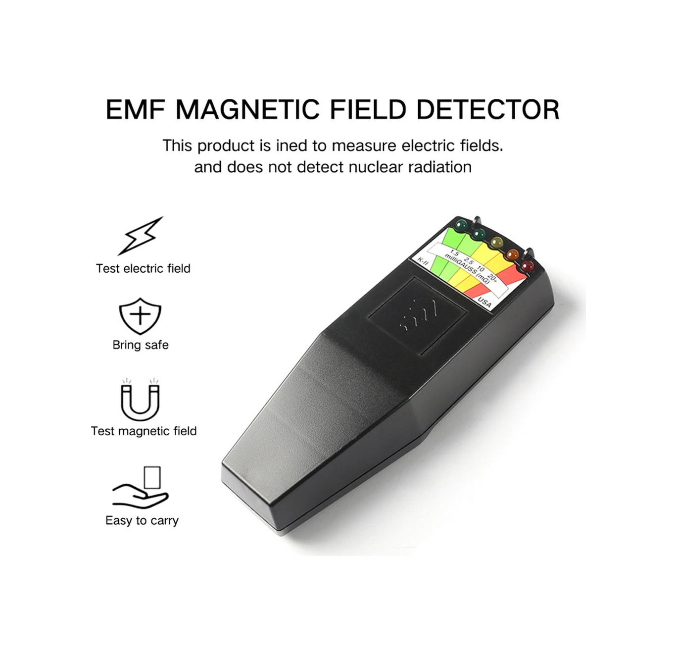 Yuntech01 K2 Emf Radyasyon Tespit Cihazı - Paranormal Araştırmalar Ve Ev/iş Ortamı Radyasyon Göstergesi Siyah