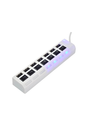 7 Port Usb Hub Çoklayıcı Anahtarlı Switch Işıklı Beyaz Adaptörlü (533634728)