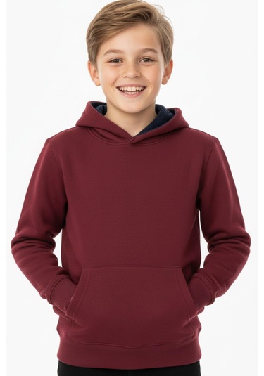 Erkek Çocuk Bordo Kapüşonlu Cepli 3 İplik Sweatshirt Bgl-st05002 Bordo