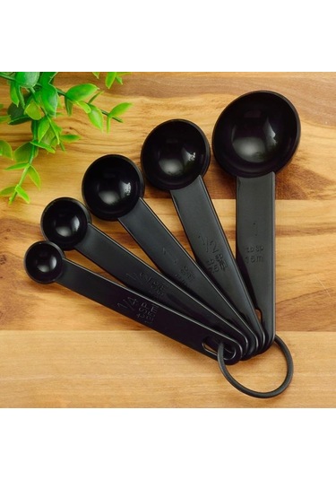 Siyah 5 Adet/takım Yaratıcı Pişirme Pişirme Mutfak Gereçleri Ölçüm Kaşığı Silikon Ölçüm Kepçesi Ölçekli Mutfak Gereçleri