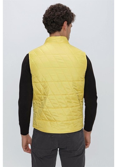 Sarı Dik Yaka Kapitone Casual Şişme Yelek 1009225153-Sarı