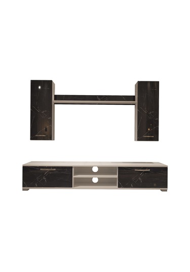Decoraktiv Eko 7 Mdf Dvd Tv Ünitesi Tv Sehpası Beyaz - Siyah Mermer
