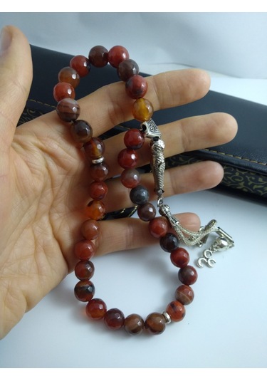 Kızıl Kahve Akik Taşı Tespih / İri Kesim Doğaltaş Tespih