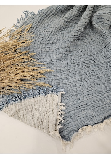 Mavi 4 Katlı Çift Taraflı Çift Kişilik Müslin Battaniye %100 Pamuk 230x240 Cm Mavi