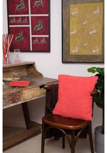 Peraluna Foam Pıllow Şifon Şerit Triko Yastık Kılıfı 45x45 Cm Koral - Koral