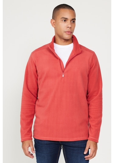 AC&Co / Altınyıldız Classics Anti-pilling Tüylenme Yapmayan Standart Fit Dik Yaka Polar Erkek Sweatshirt Mercan