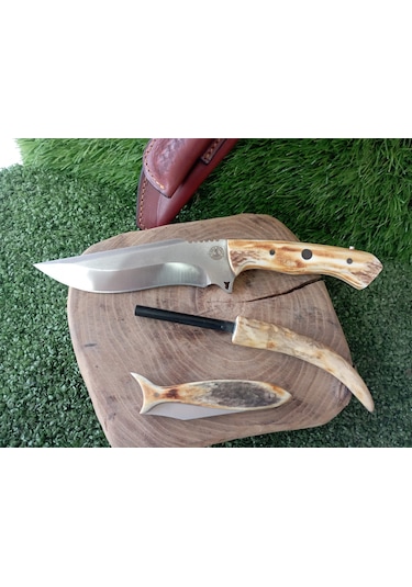 Tctknives El Yapımı Av Kamp Kılıflı Bıçak Kahverengi - Krem