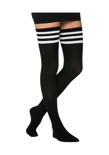 Kral Socks Kadın Dizüstü Çorap 2 Çift Düz Çizgili Pamuklu Dizüstü Siyah