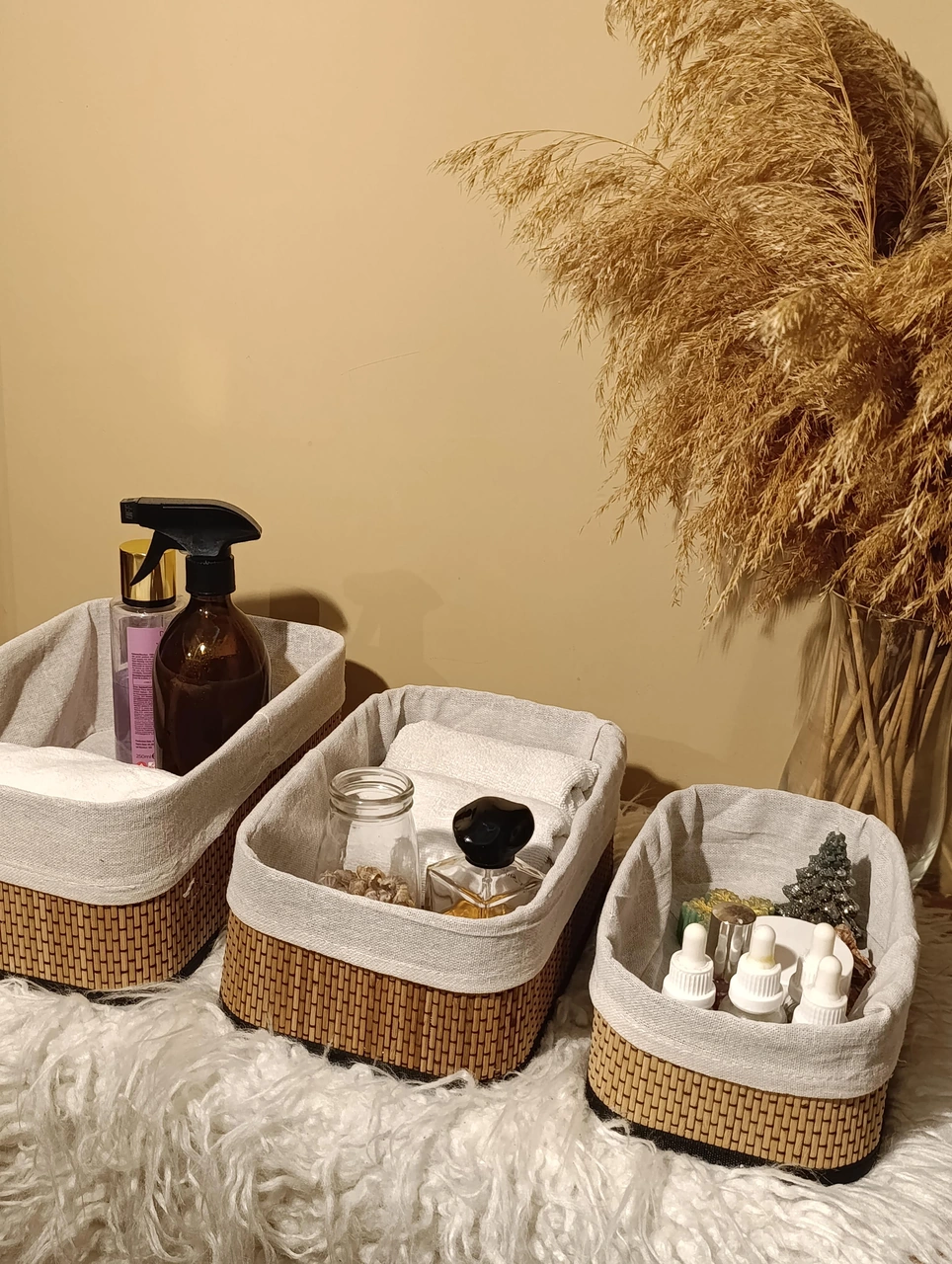 3'lü Bambu İçi Bezli Kutu / Organizer / Düzenleyici Diğer