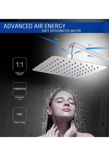 Beyaz Dumanı 8/10/12in Paslanmaz Çelik Kare Duş Başlığı Yüksek Basınçlı Duş Püskürtücü Üst Duş Başlığı Krom Su Tasarrufu Banyo Aksesuarları S Diğer