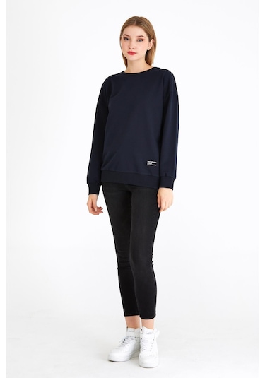 Comeor Kadın Lacivert Basic Bisiklet Yaka Regular Fit Rahat Sweatshirt 001