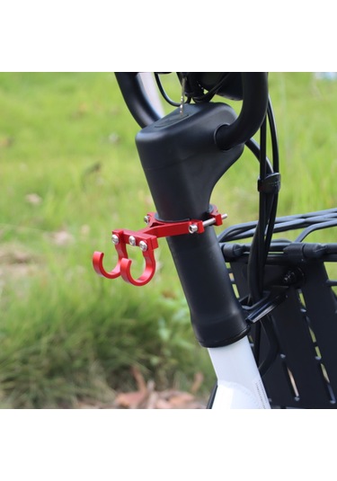 Monyee Alüminyum Çift Kanca Bisiklet Kolu Takımı - 50 Kg Yük Kapasitesi, Delme Yok, Kırmızı Büyük Boy