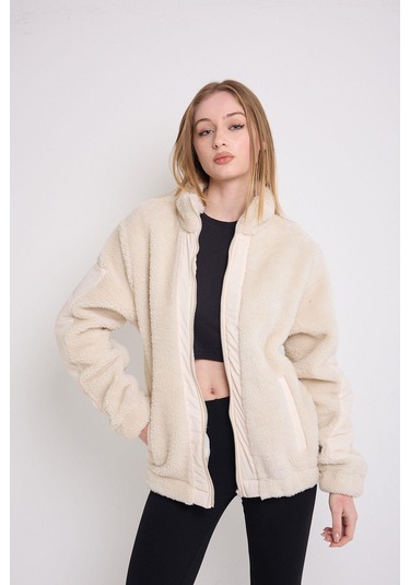 Kadın Rüzgar Geçirmez Welsoft Çift Cepli Kışlık Mont Ekru