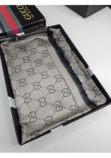 Miorel Scarfs G Desen Çift Taraflı Kaşmir İpek Şal 4 Mevsim Soft Pamuklu Şal Füme