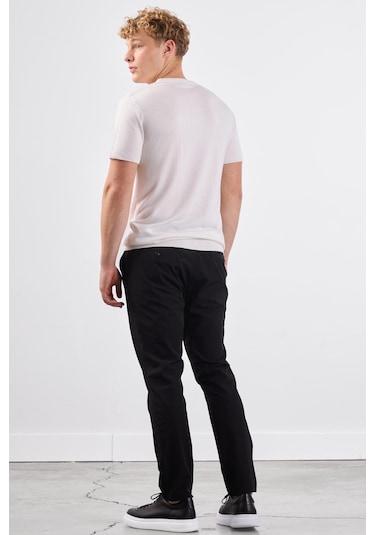 Dufy Ekru O Yaka Düz Renk Kısa Kollu Slim Fit Triko Tshirt Ekru