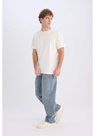 DeFacto %100 Pamuk Baggy Fit Geniş Kalıp Normal Bel Geniş Paça Jean Yıkamalı Pantolon B3926AX25SPNM39