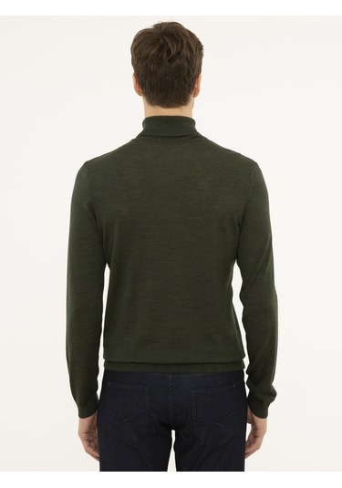 Cacharel Haki Slim Fit Balıkçı Yaka Basic Triko Kazak Yesıl