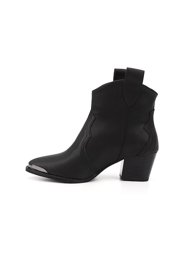 Gönderi R Siyah Sivri Burun Kalın Topuklu Kovboy Bot Siyah