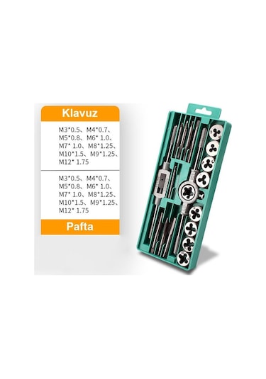 Valkyrie 20 Parça Klavuz Pafta Seti Metrik Set M3-m12 Arası 20li Takım