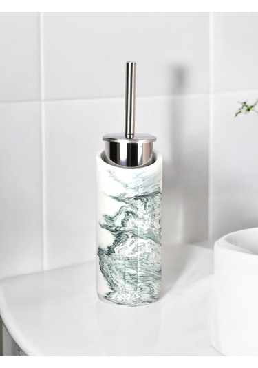 2 Parça Yeşil Mermer Desenli Beton Tuvalet Fırçası Metal Wc Fırçalığı Yeşil