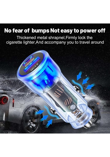 Vaorlo 48w Araç Şarj Cihazı Hızlı Şarj Usb + Pd Bağlantı Noktası Desteği Qc3.0 Hızlı Şarj Mavi