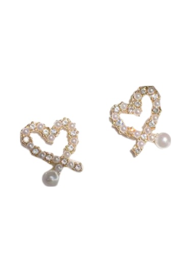 Moveevo Kaliteli Yumuşak Kapaçklı Yabancı İncili Taşlı Kalp Modeli Piercingsiz Küpe - Yl-206 Diğer