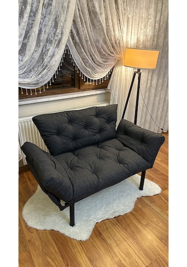 Modern Ikili Yataklı Kanepe Tekli 2'li Çift Kişilik Koltuk Ev Ofis Balkon Teras Kanepesi - Antrasit Antrasit Modernk010