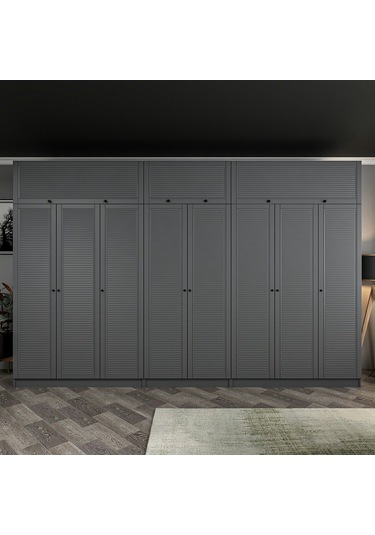 Kale 8 Mebran Panjur Kapaklı 4 Çekmeceli Dolap Ve Yüklük Antrasit 255cm Antrasit