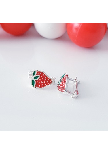 MAGRİB kırmızı çilekli gümüş çocuk küpesi