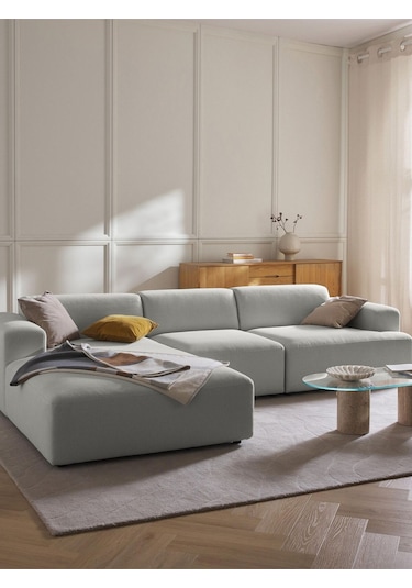 Massimo 3 Modül Sol Köşe Koltuk Takımı Gri Keten Kumaş Sol Gri