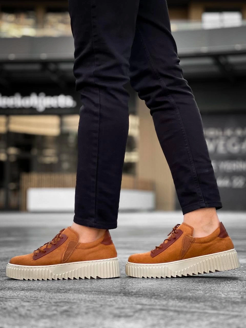 Kb-x502 Kuback Taba Süet Yüksek Bej Taban Bağcık Detaylı Lastikli Günlük Erkek Ayakkabı Beyaz